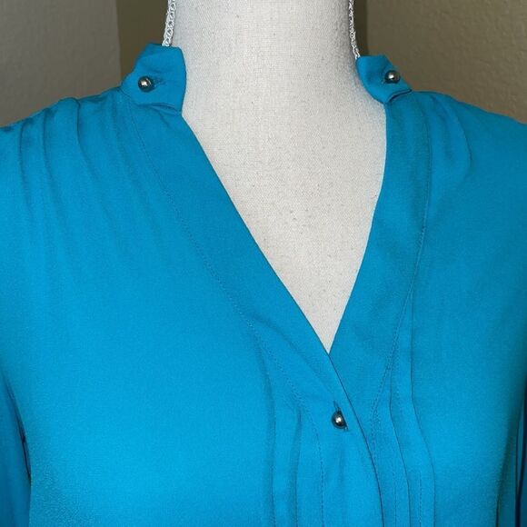(BOGO FREE) Moulinette Soeurs Anthropologie Pemberton teal button front blouse 2 - Picture 2 of 4